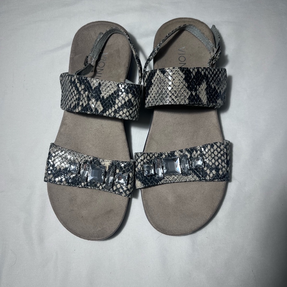 Vionic Orthotic Leather Embellished Sandals - Dupre - Natural Snake Sz 8